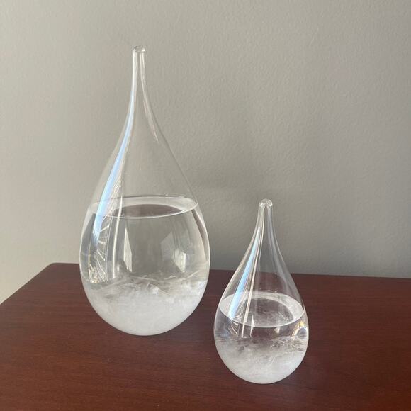 Storm Glass Weather Station Weather Predictor Barometer Wood Base - Set Two (2) - Picture 1 of 10